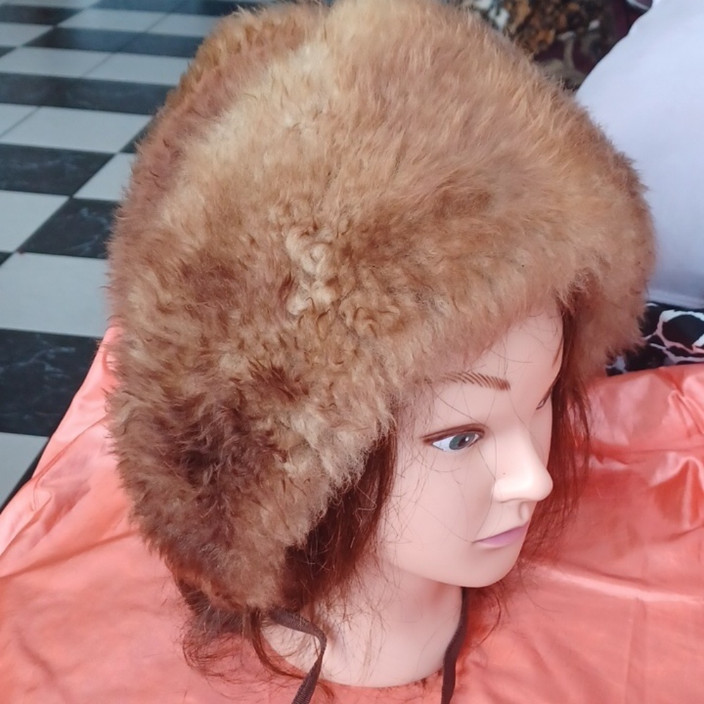 Lamb Skin Fur Vintage Hat Tan/brown, No Tags